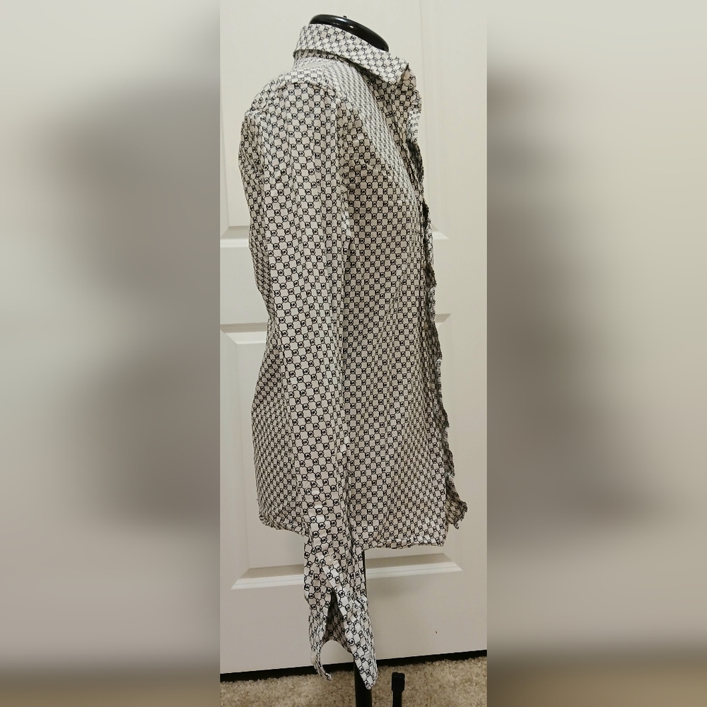 Men's Michael Kors Slim Fit Black & White Button Down Dress Shirt‎ - Picture 13 of 16